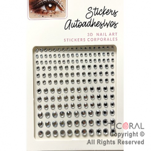 STICKERS STRASS AUTOADHESIVOS CIRCULOS FACETADOS PLATA X 12 PLANCHAS